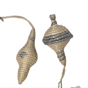 Kazi Woven Straw Silver and White Christmas Tree Ornaments